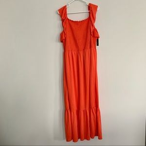 Orange Ruched Long Smock Dress